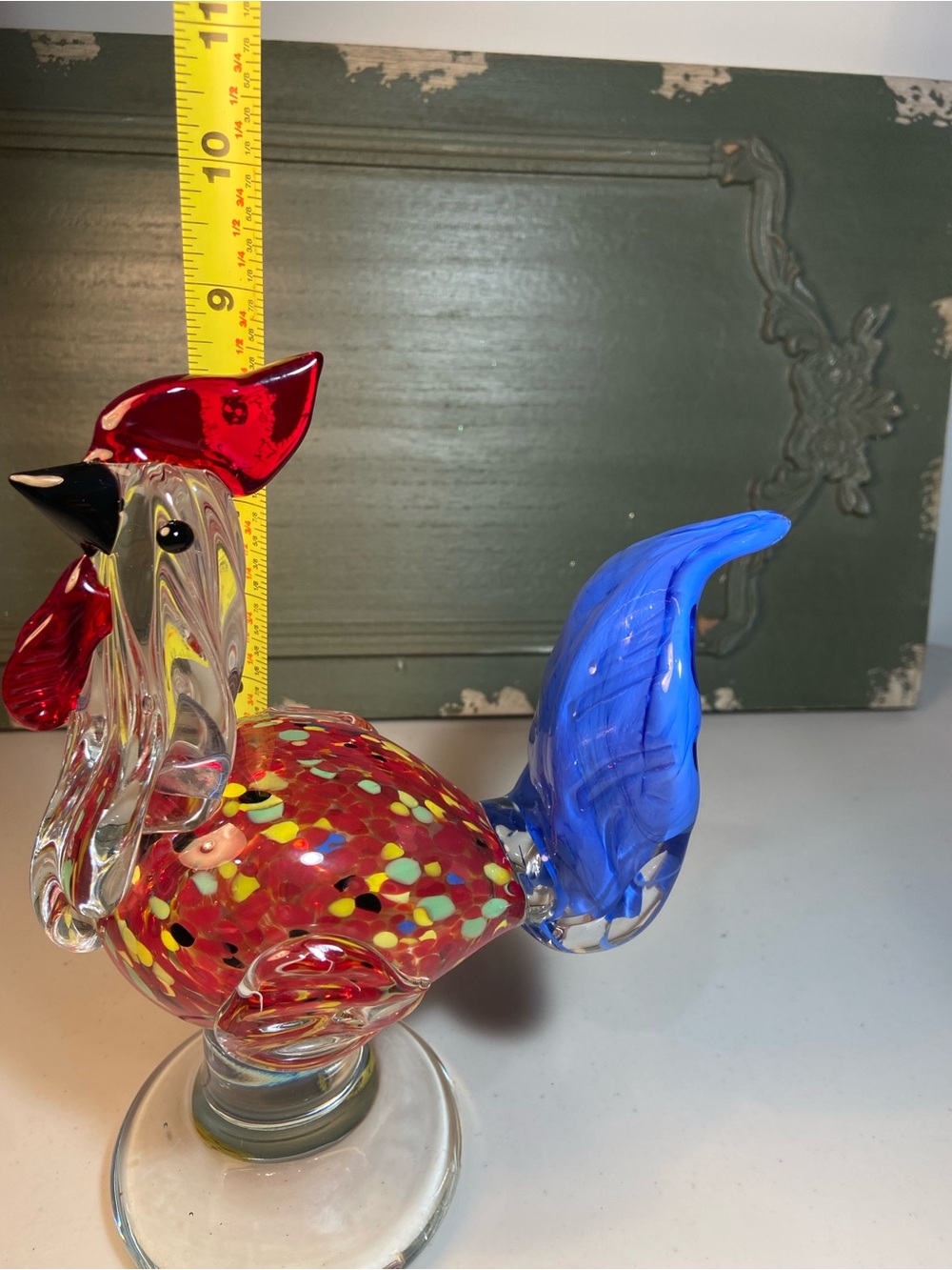 Handblown Glass Rooster Figurine in Red and Blue Accent - Picture 12 of 16